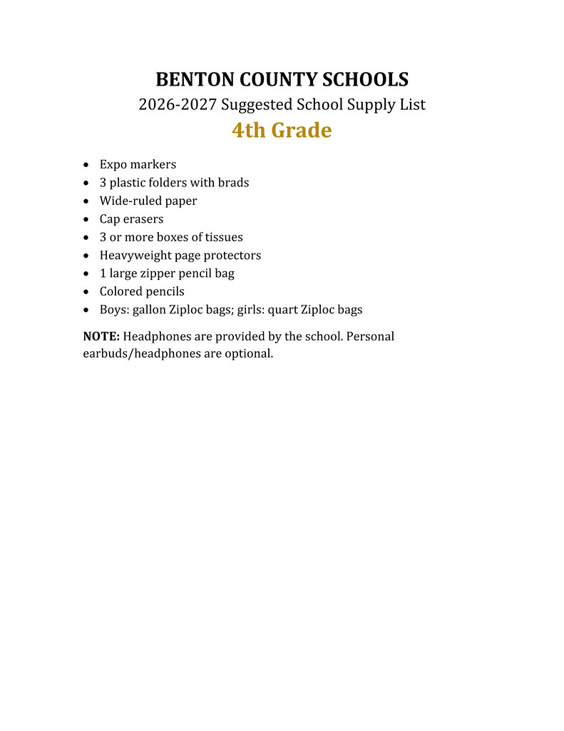 4th Grade List