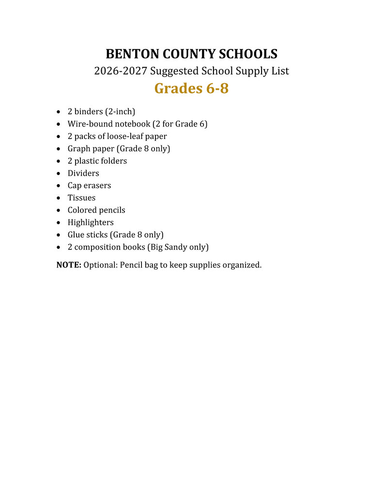Grades 6-8 List