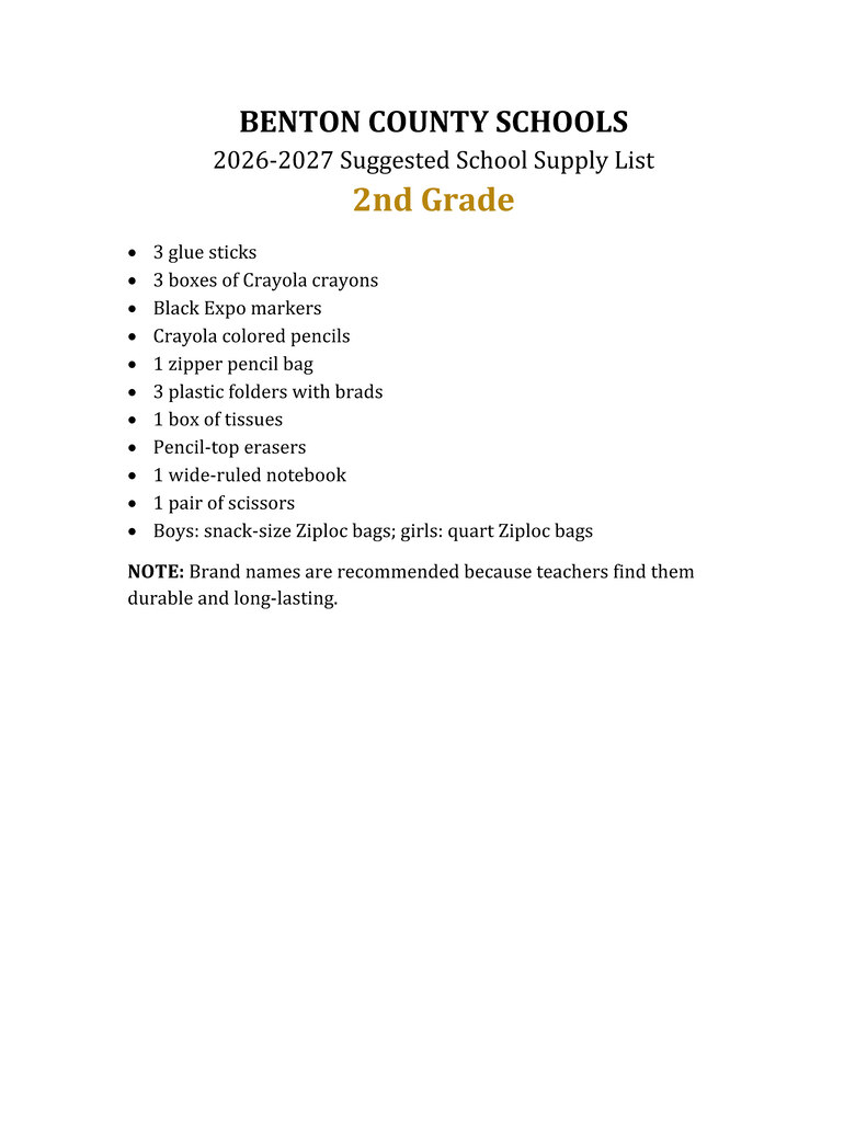 2nd Grade List
