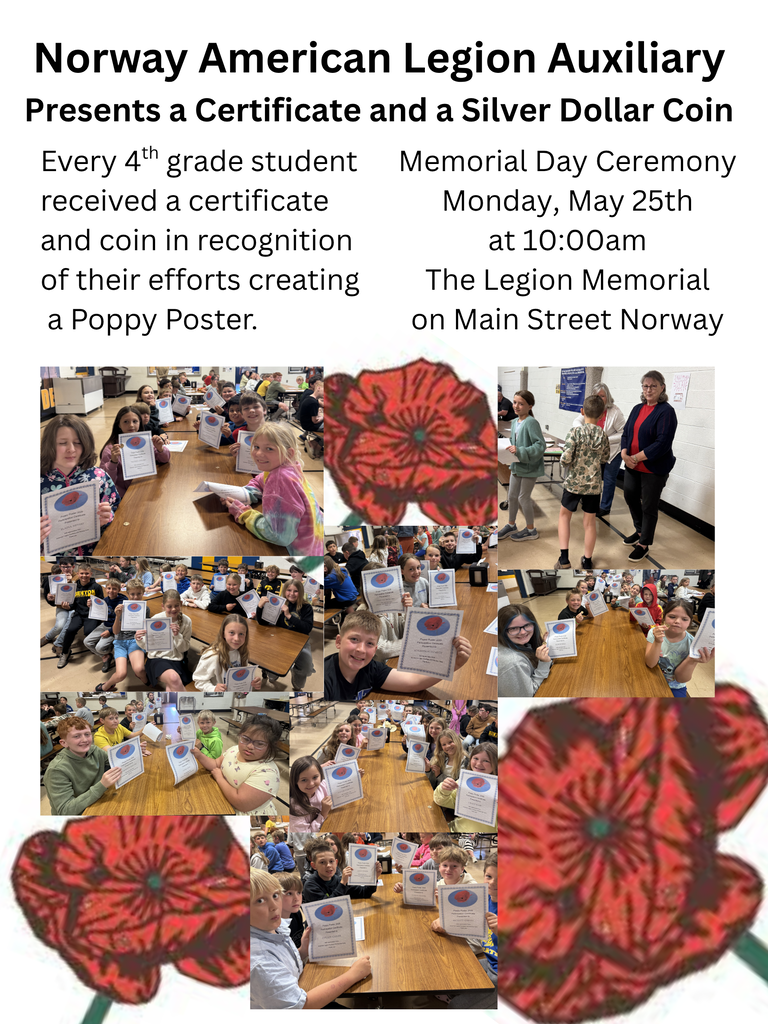 Norway American Legion Auxiliary Celebrates 4th Grade Poppy Poster Participation