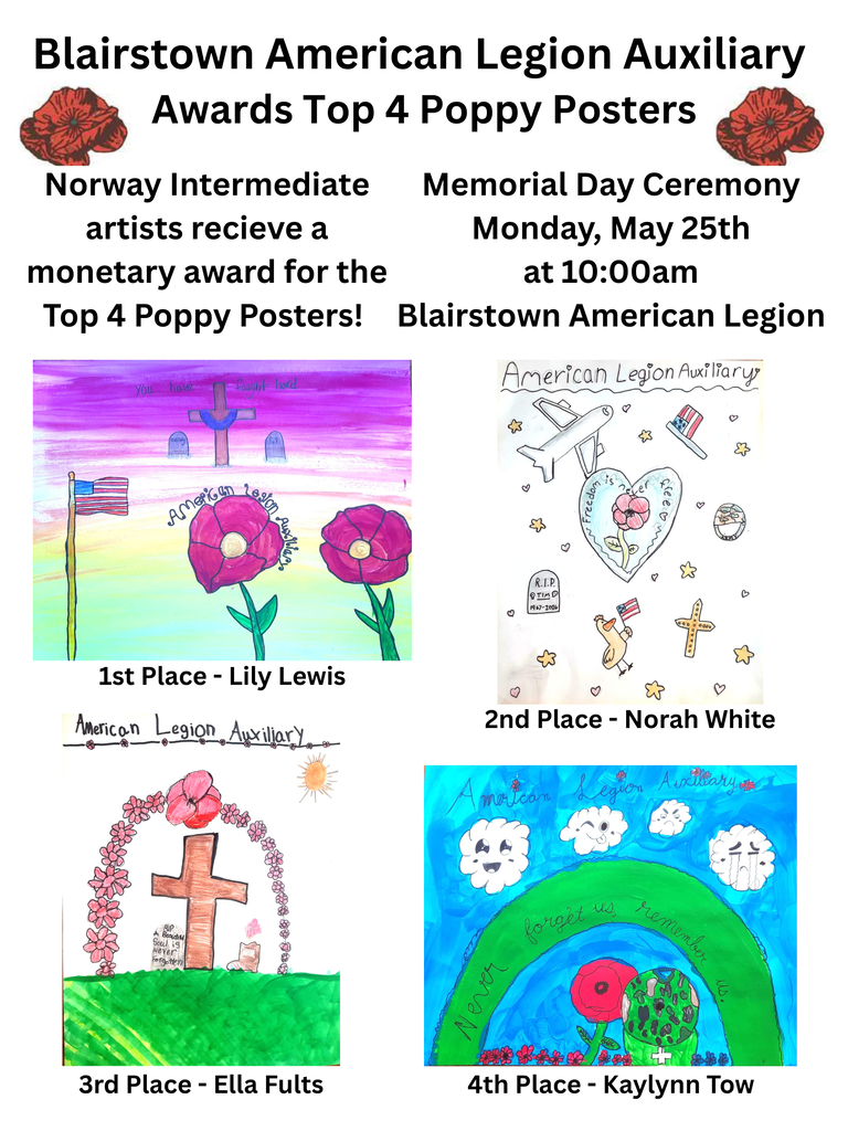 Blairstown American Legion Auxiliary Awards Top 4 Poppy Posters