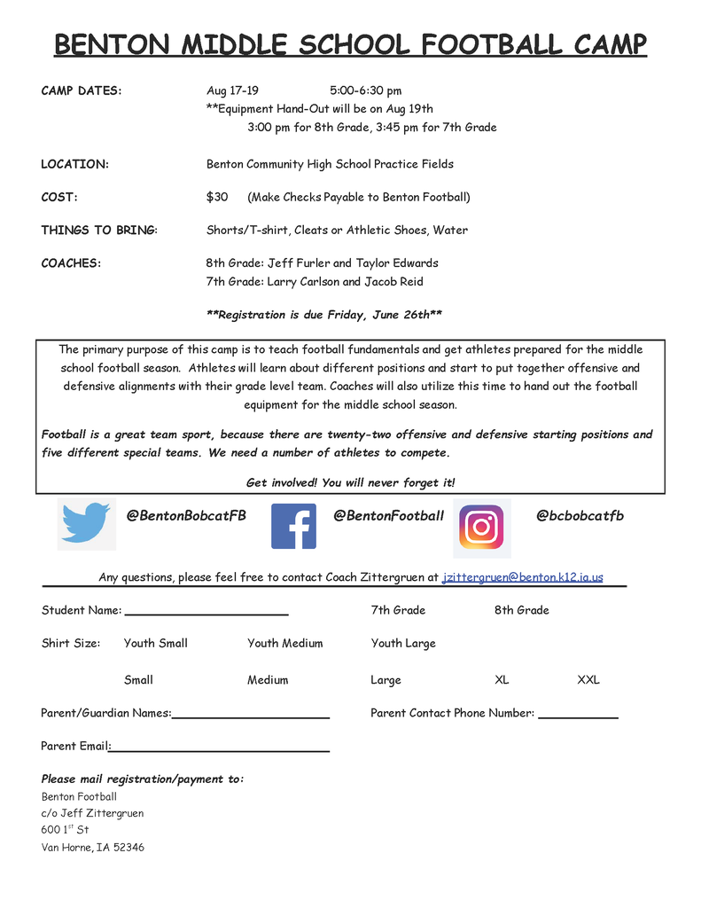 Middle School Football Camp