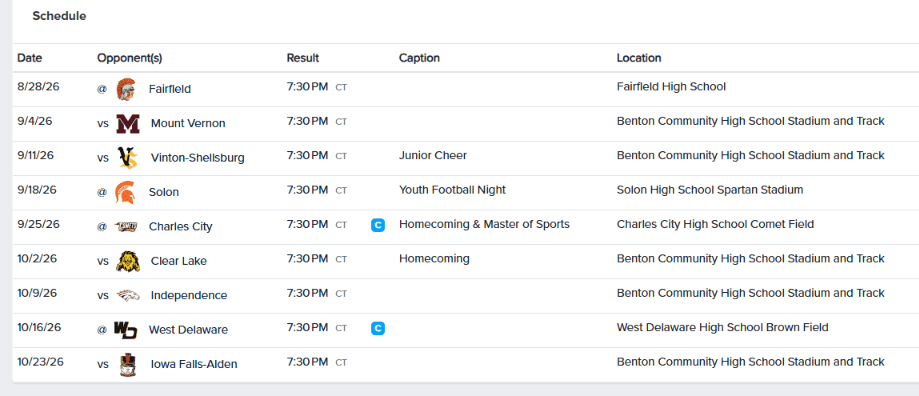 FB schedule