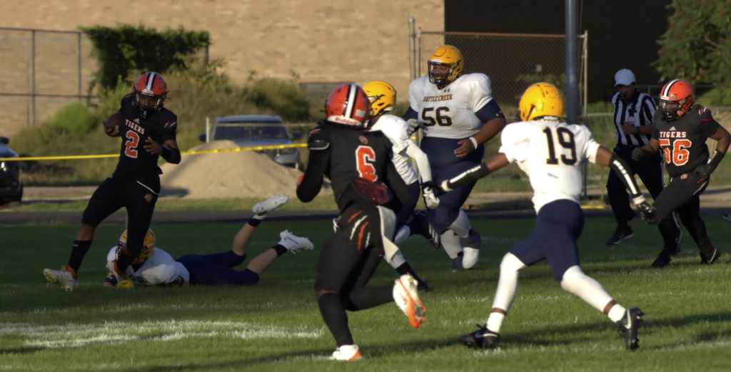 Football players during the game against Battle Creek