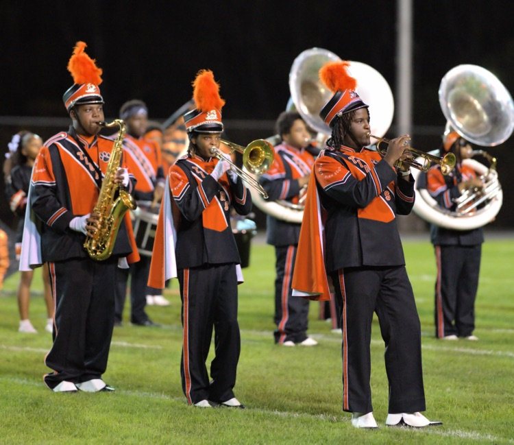 Tiger Marching Band performing at halftime