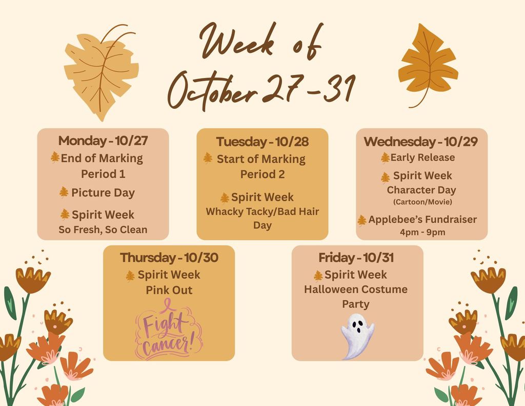 Week of October 27-31 Schedule