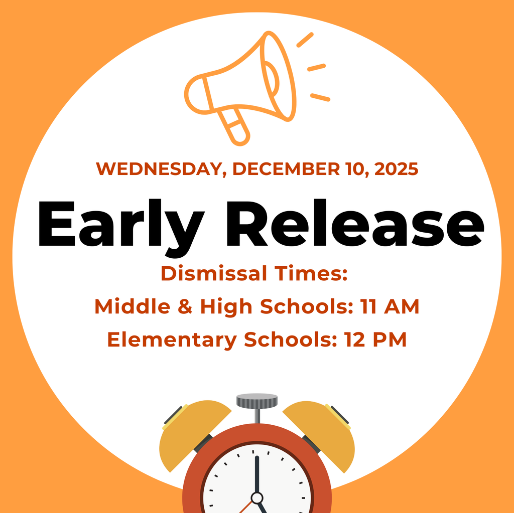 December 10th is an early release day. Elementary-level students will be dismissed at noon. Secondary-level students will be dismissed at 11 am.