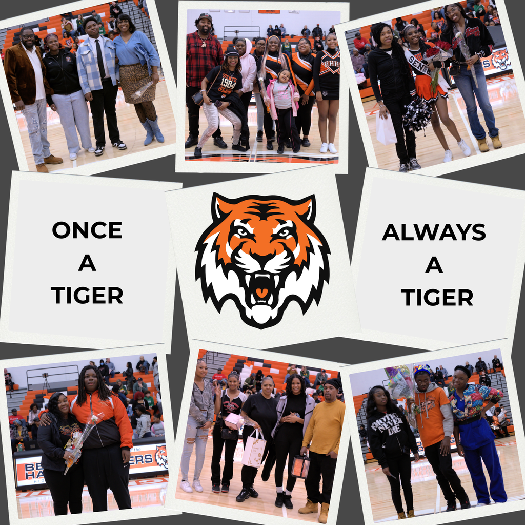 Winter Senior Night Collage of photos. Class of 2026. Once a Tiger. Always a Tiger. 