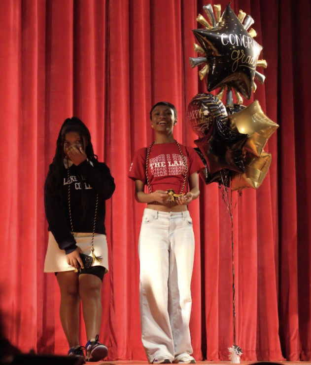 BHHS Students celebrating their decisions on stage during Senior Decision Day. 