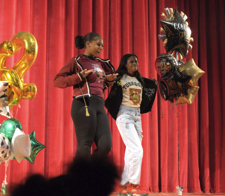 BHHS Students celebrating their decisions on stage during Senior Decision Day. 