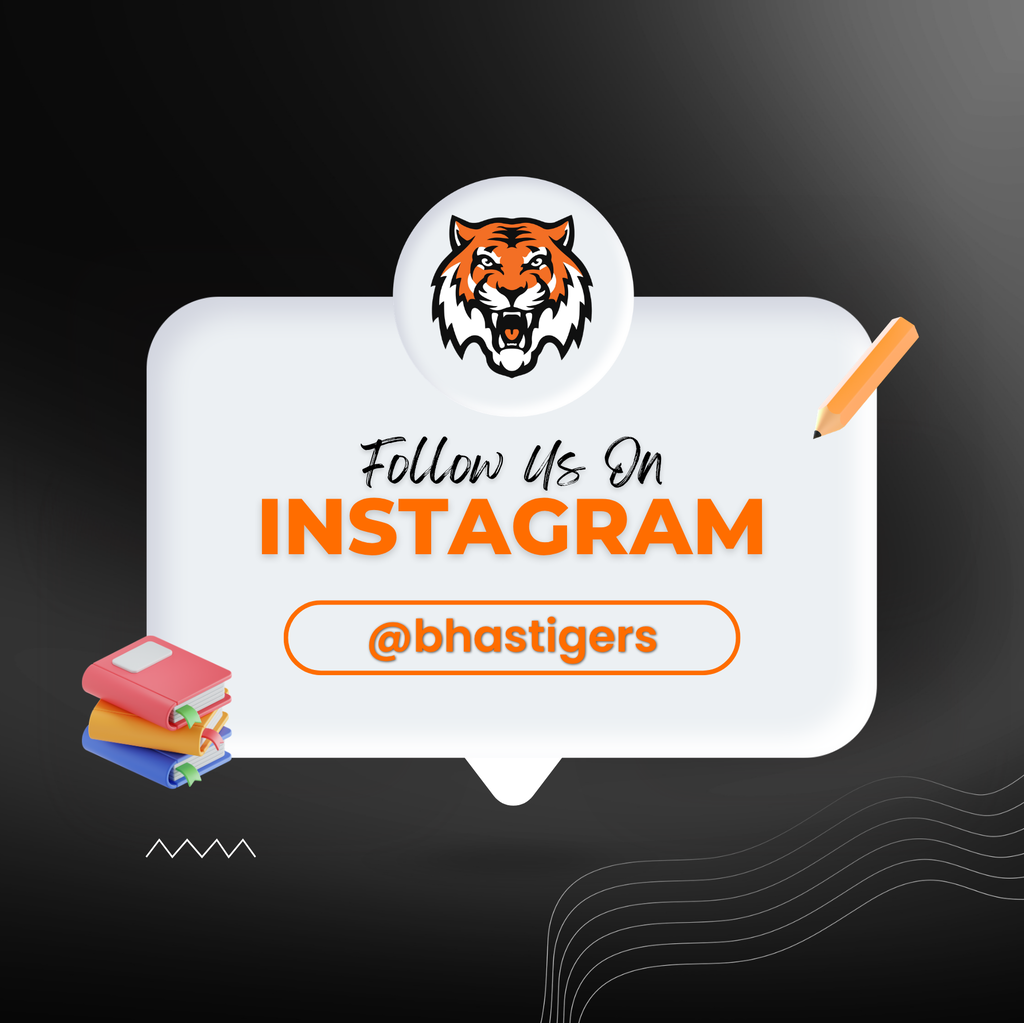 Graphic inviting viewers to follow Benton Harbor Area Schools on Instagram at @bhastigers.