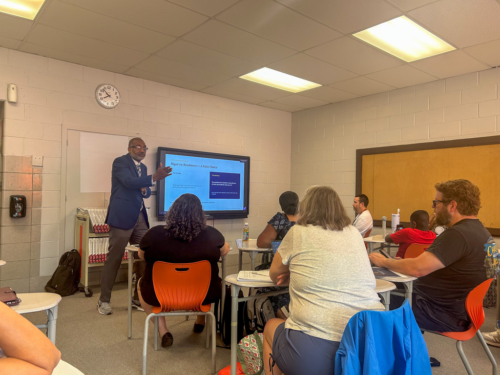 Presenter leading a classroom professional learning session for Benton Harbor Area Schools staff.