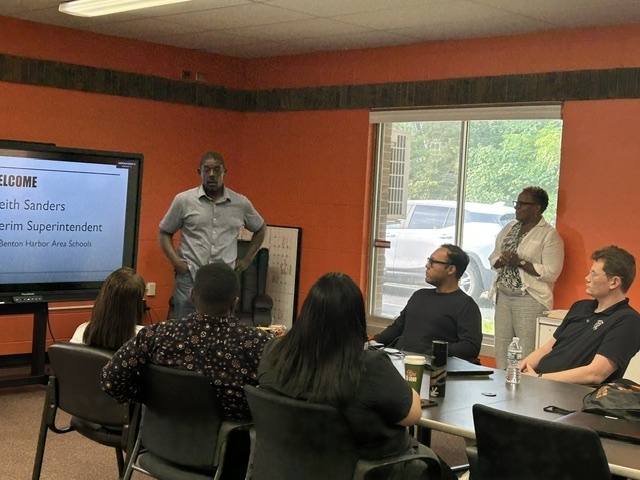 Interim Superintendent Keith Sanders welcoming new educators during BHAS New Teacher Orientation.