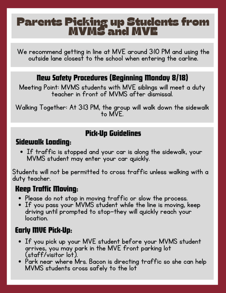 parents picking up students from mvms and mve