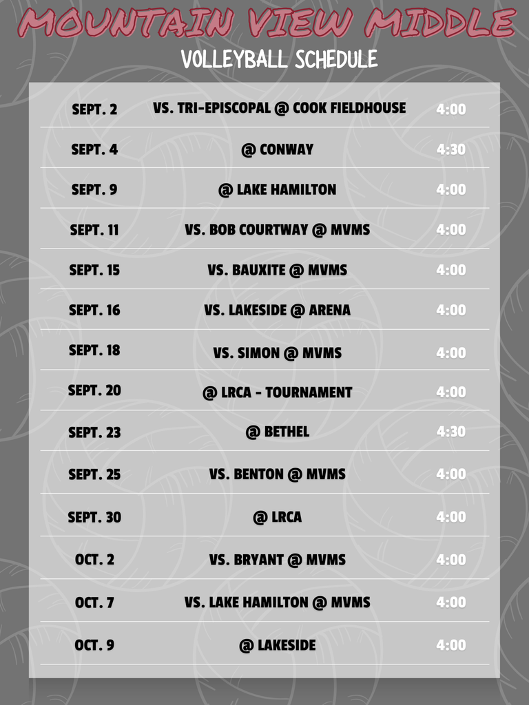 MVMS Volleyball Schedule