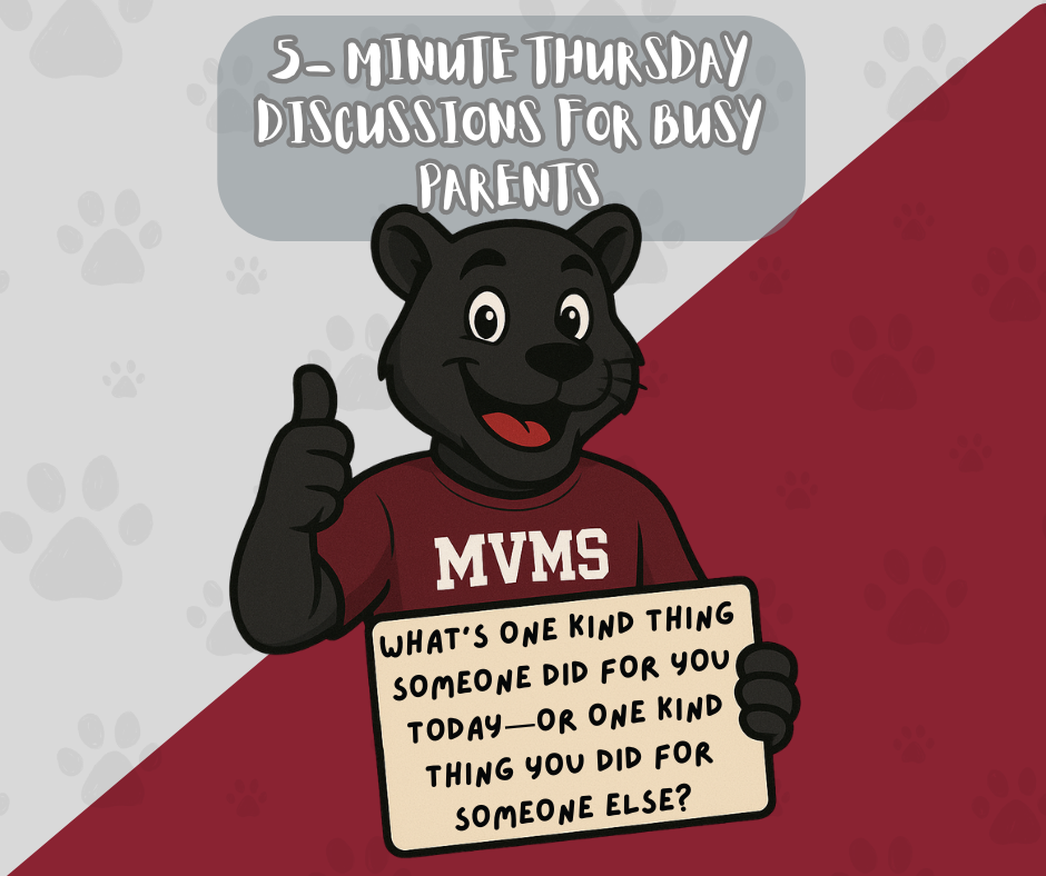 5 minute thursday discussions for busy parents - what's one kind thing someone did for you today - or  one kind thing you did for someone else