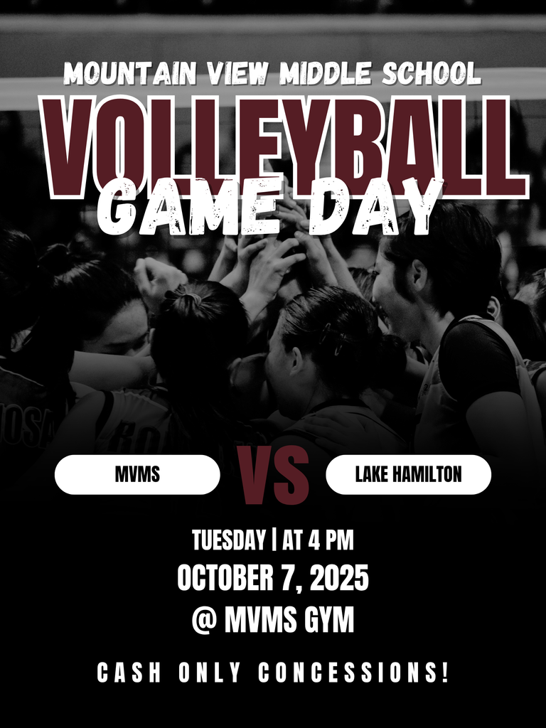 MVMS Volleyball game day today at 4pm in the mvms gym