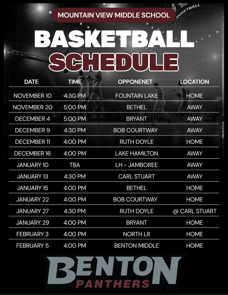 MVMS BASKETBALL SCHEUDLE