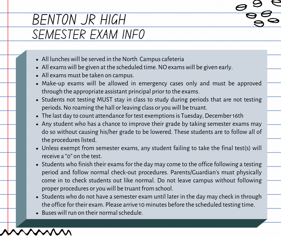 Semester Exam Info