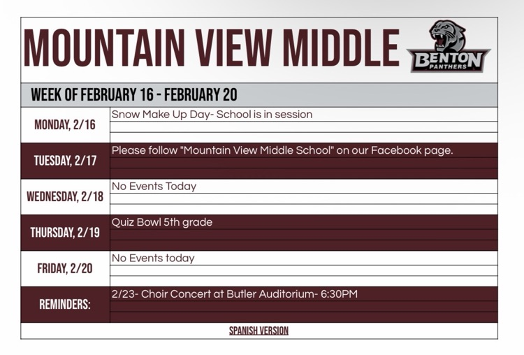 MVMS week at a glance