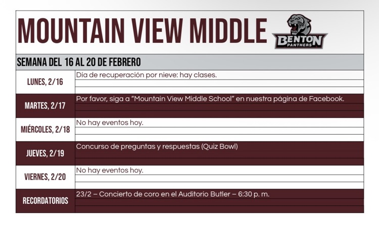 MVMS week at a glance