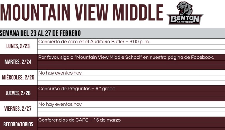 MVMS week at a glance 