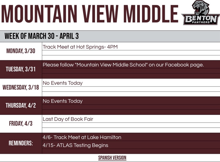 MVMS weekly schedule 
