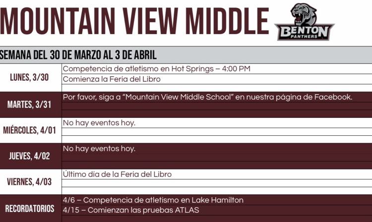 MVMS weekly schedule 