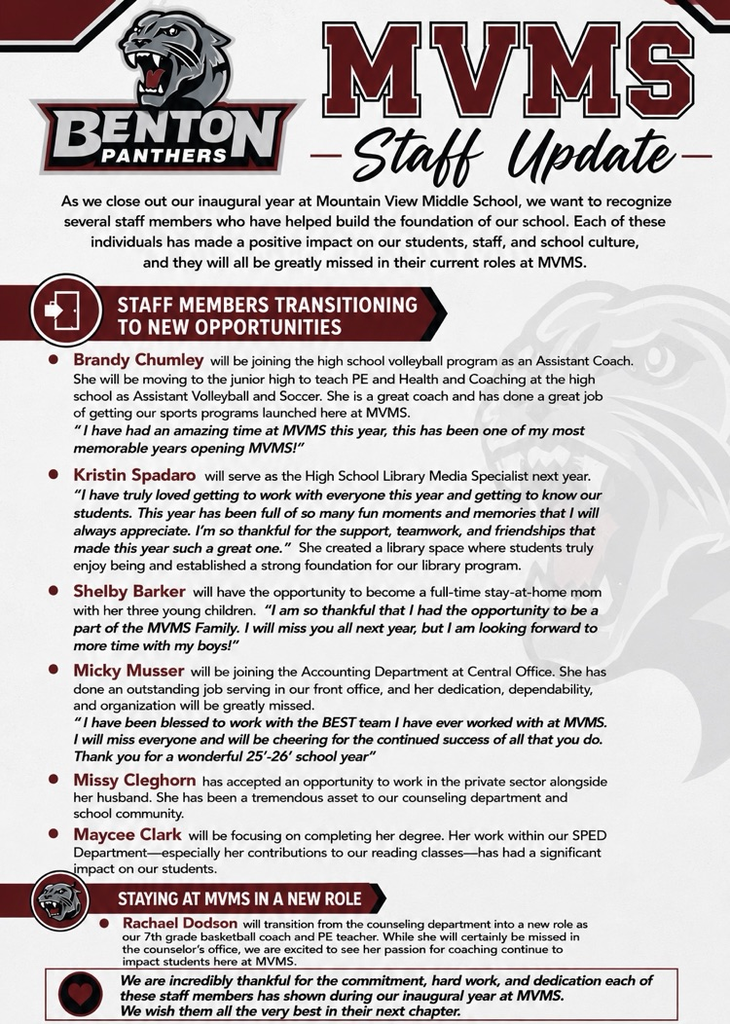 MVMS staff update
