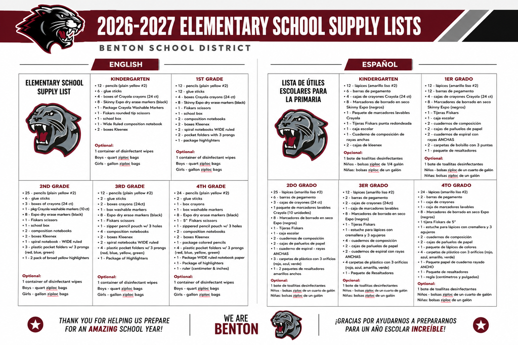 elementary school supply list