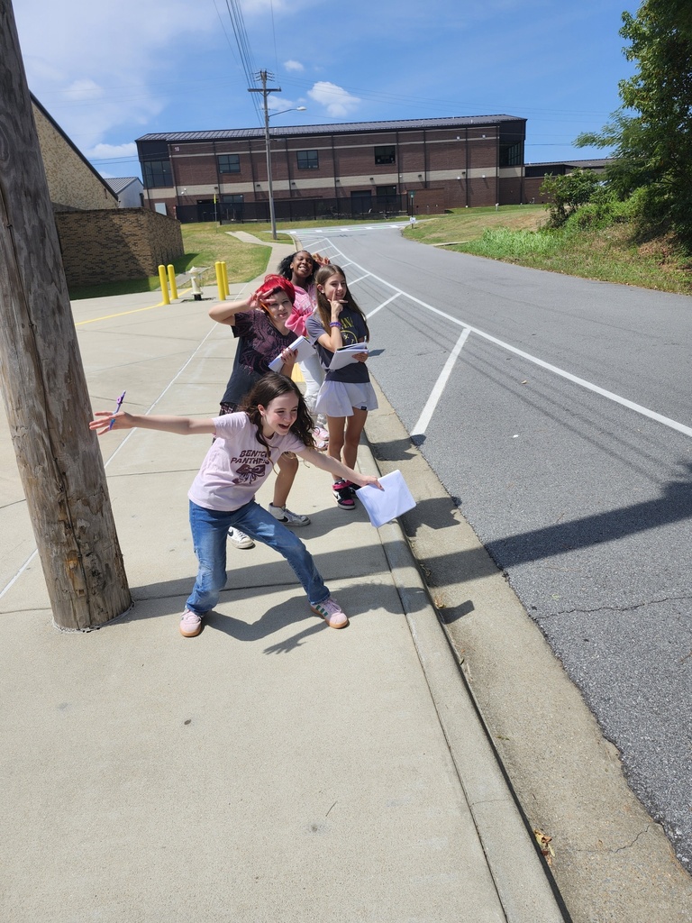 A group of students are walking along the side walk around the middle school observing life.