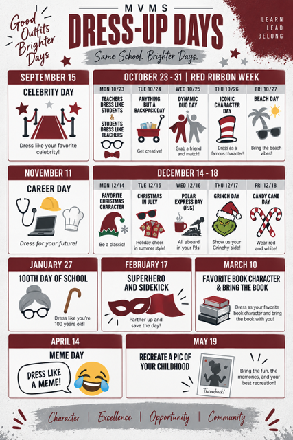 Schedule for "Dress-Up Days"