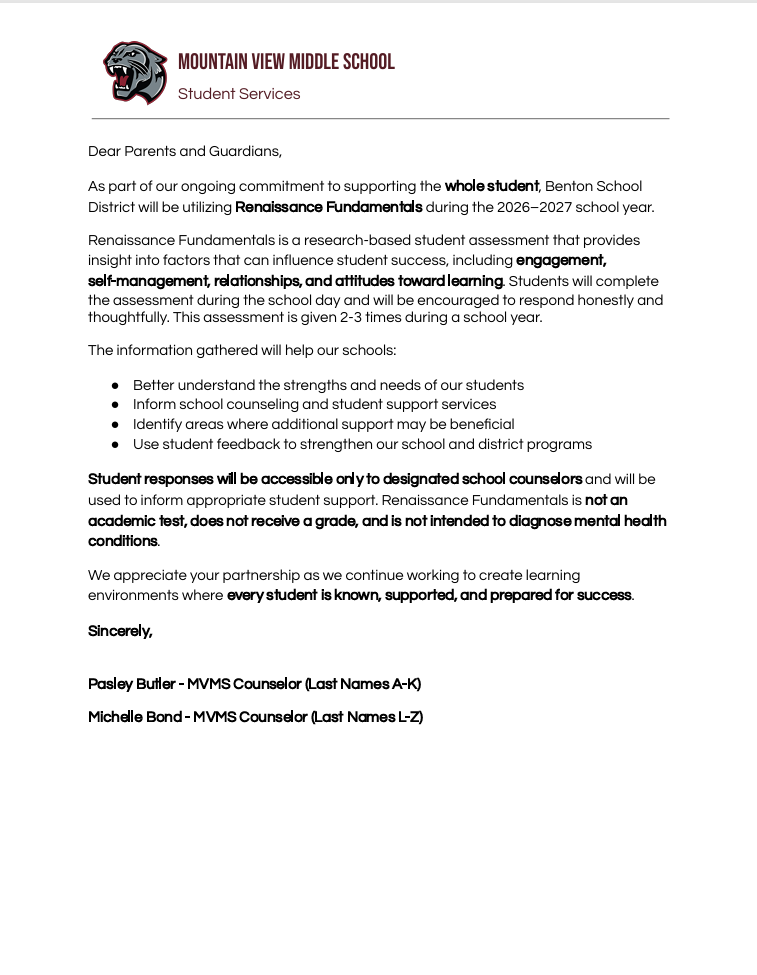 Renaissance Fundamentals Parent Letter