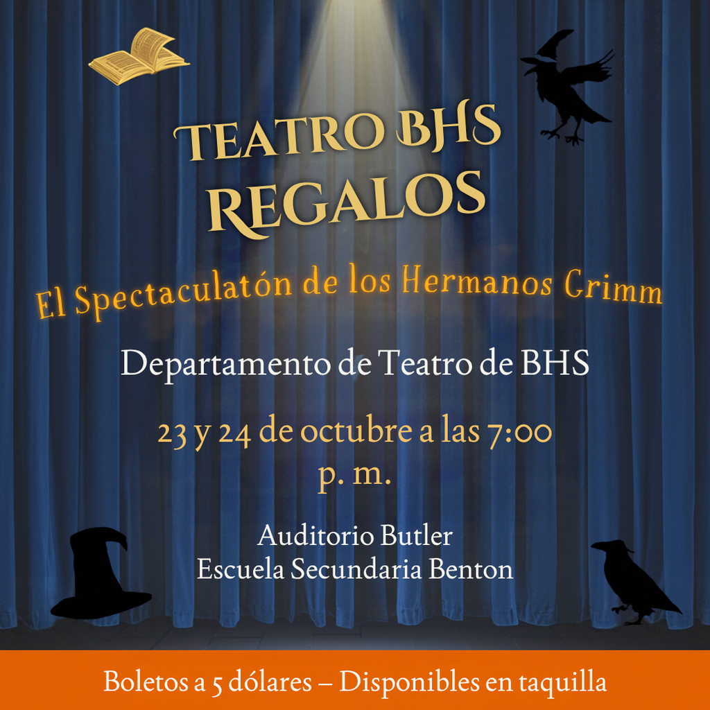 The Benton High School Theater Department proudly presents its fall production of The Brothers Grimm Spectaculathon! Join us October 23 and 24 at 7:00 PM in Butler Auditorium for a hilarious fairy-tale adventure! Tickets are $5 and can be purchased at the door. We hope to see you there! #WeAreBenton #bhs #bhspanthers20262027