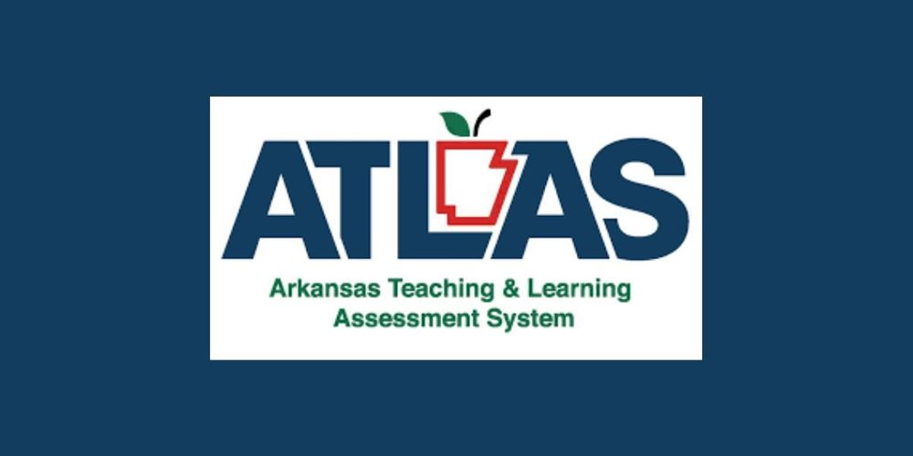ATLAS logo with text "Arkansas Teaching & Learnning Assessment System" on a navy background