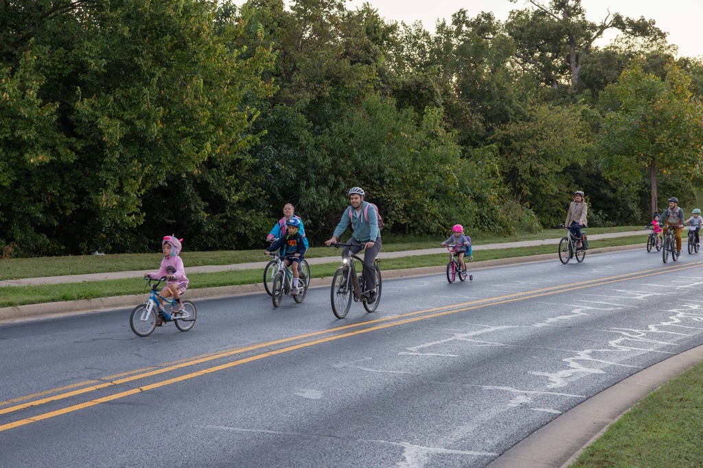 Students biking to school