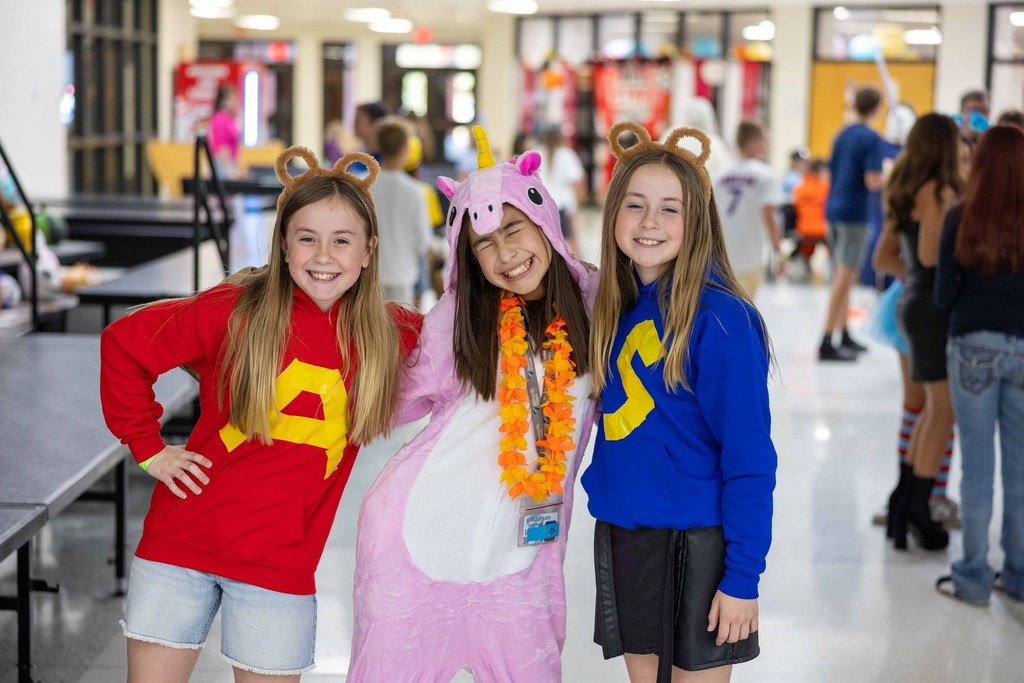 Students dressed in Halloween costumes