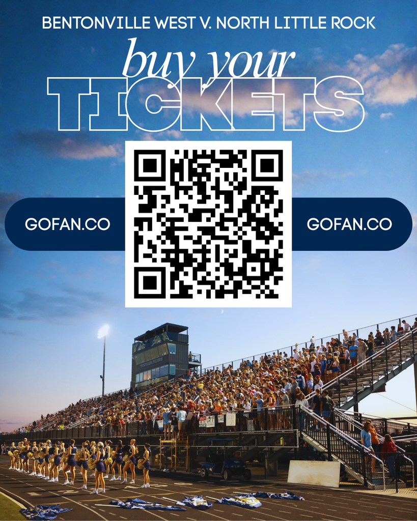 A QR code for BWHS v. NLR playoff football tickets featuring the stadium home stands.