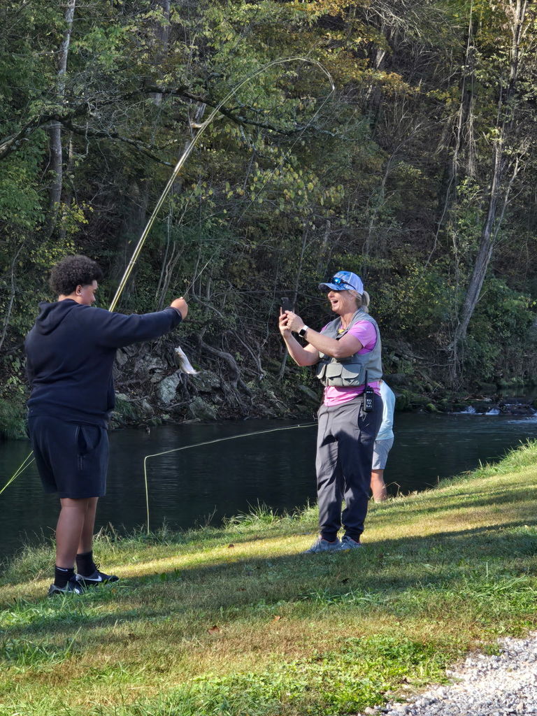 Teacher Holly Treat with a student