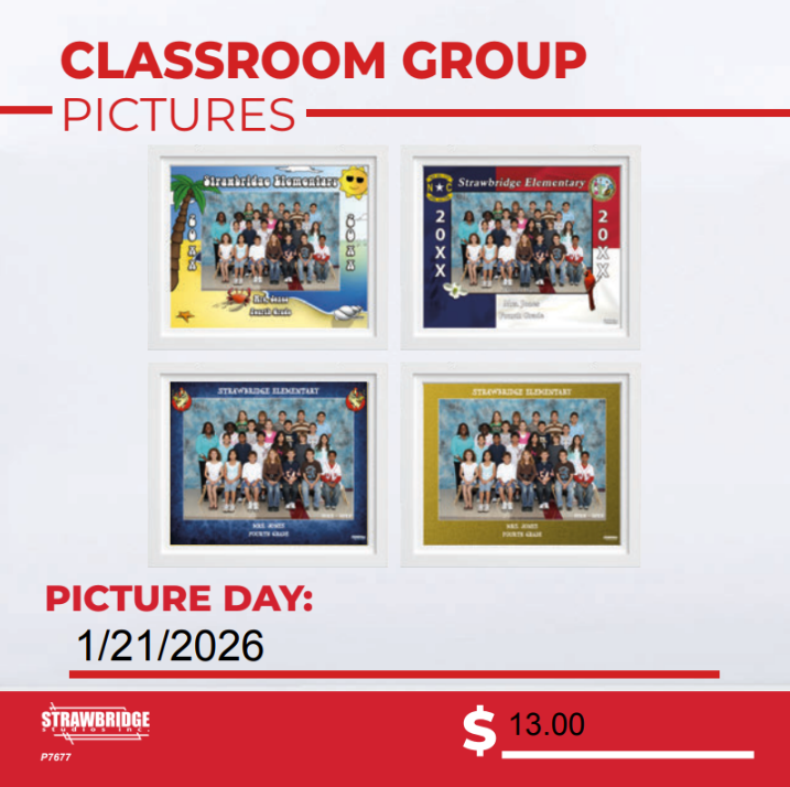 Class Photo day is January 21st. Cost to purchase is $13.