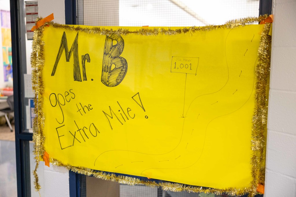 Student made sign to celebrate Eric Barnett