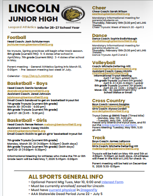 Lincoln Athletics 26-27 School Year