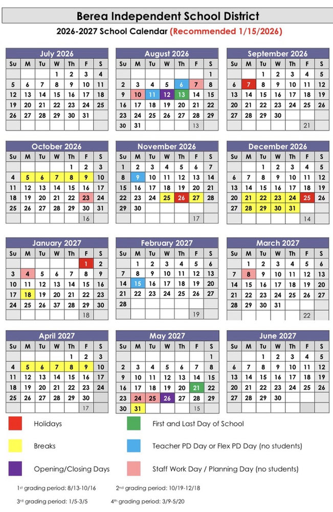 2026-2027 School Calendar
