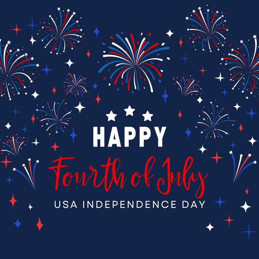 Happy 4th of July with red, white, and blue fireworks
