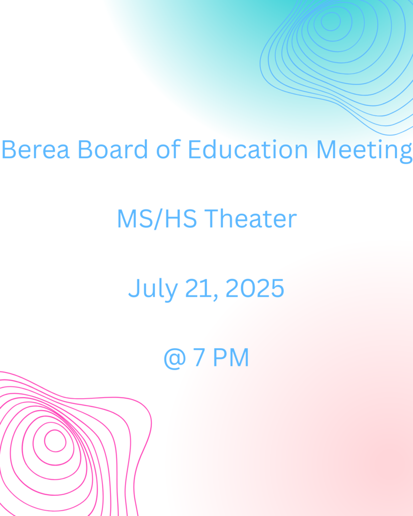 July's Board Meeting Announcement with blue and pink graphics