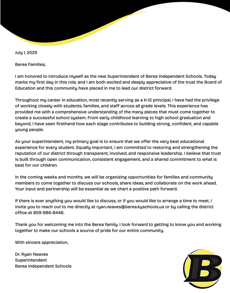 Superintendent Letter