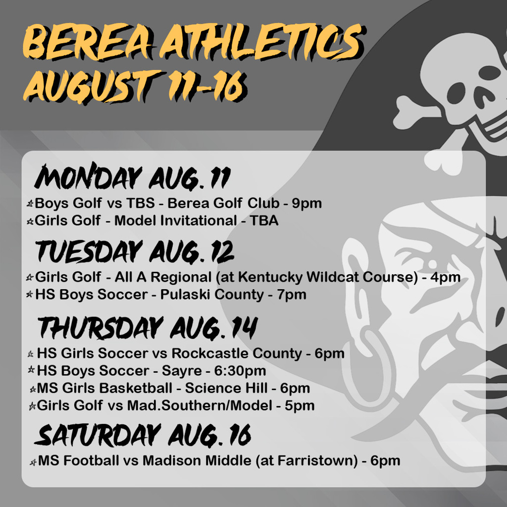 Graphic with information about this week's sports schedules.