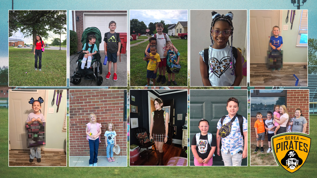 Collage of photos of students on their first day back to school.