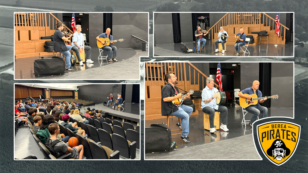 Collage of photos of students enjoying a musical performance in school auditorium