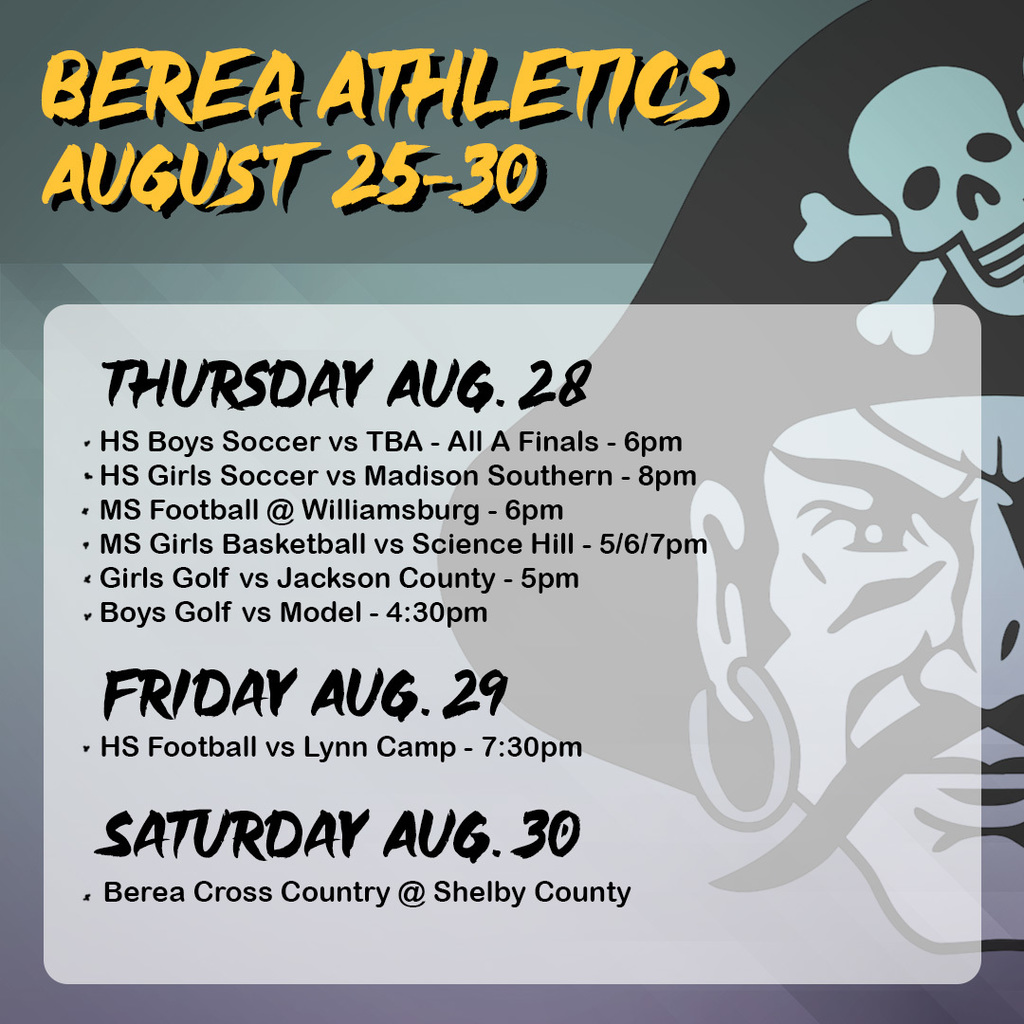 Graphic showing athletic dates for August 25-30
